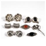 MISC. STERLING JEWELRY | Including an antique German openwork pin with marcasite and faceted black s