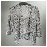 (2PC) CARMEN MARC VALVO SET | Beaded open knit camisole with matching 3/3 sleeve cropped jacket., si