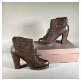 (NEW) APEPAZZA DARK BROWN LEATHER BOOTS | Dark brown heeled Strasburgo boots. Size 9.