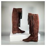 (NEW) CHARLES JOURDAN BROWN TASSELED BOOTS | Brown suede tasseled boots. Size 9.
