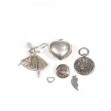 (6PC) STERLING PENDANTS & OTHER | Including a sterling silver heart-form locket pendant, a ballerina