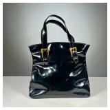 VINTAGE HANDBAG | Stevens Inc. black patent leather handbag. - l. 13.5 x w. 5 x h. 18 in (Over handl