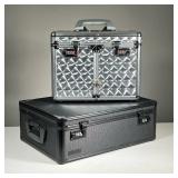 (2PC) METAL BRIEFCASE AND TRAVEL MAKEUP CASE | Includes black metal briefcase and metal ale up case 