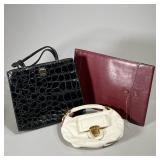(3PC) LEATHER HANDBAS & CASE | Two vintage leather handbags, including a small white Marc Jacobs pur