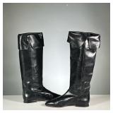 JOAN & DAVID LEATHER BOOTS | Tall black leather boots with low/flat heel, women