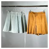 (2PC) LEATHER SKIRT & SHORTS | Including a light blue suede wrap skirt, size small (l. 16.5 in. x ov