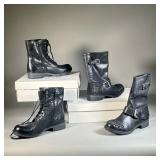 (2PC) (NEW) PAIR STEVE MADDEN STUDDED BLACK LEATHER BOOTS | Includes: Ladiluck Black Leather boot & 