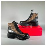 (NEW) OLIVER BLACK & LEOPARD BOOTS | Black leather and leopard print lace up boot. Size 40.