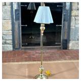 ENAMELED SWING ARM STANDING LAMP | Brass standing lamp with enamel decorated sections connected to b