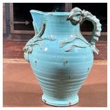 (1PC) IMPRESSIVE ITALIAN CRUSTACEAN THEMED PITCHER, FORTUNATA | Caribbean blue glaze, mounted with a
