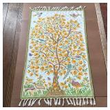 INDIAN HAND STITCHED TAPESTRY | Showing vibrant colorful birds amongst a tree on white background. -