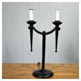 MANNER OF DIEGO GIACOMETTI TWO LITE TABLE LAMP | Having hammered metal exterior with 2 faux candle f