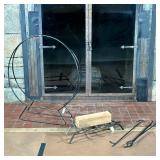 TUBULAR METAL LOG RACK & FIREPLACE TOOLS | Including; log rack, fireplace grate, and fireplace tools