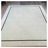 FABRICA CREAM AREA RUG | Having floral pattern in center with cream backing and dark navy border. - 