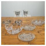 (9PC) SILVER OVERLAY & CUT GLASS GROUP | Including: silver overlay on glass compotes small bowl, sug