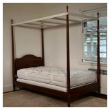 TWIN FOUR POSTER BEDFRAME | Nicely figured pine wood four-poster bedstead with white painted canopy 