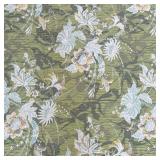 GREEN FLORAL UPHOLSTERY FABRIC | Large piece of green & aqua floral stitched upholstery fabric. - l.