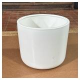 LARGE WHITE CERAMIC GLAZE PLANTER | Large circular white ceramic planter with a drainage hole on bot