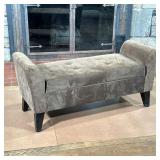 CUSHIONED BENCH | Having tufted cushion with rounded arms and small storage underneath. - l. 52.5 x 