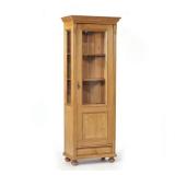 CARVED PINE DISPLAY CABINET | A beautiful form and color, light wood with a glazed door, square colu