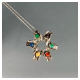MCM STERLING SILVER ART PENDANT NECKLACE | Marked “925” and mounting six semi-precious stones on a (