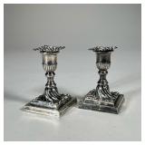 PAIR ENGLISH STERLING CANDLESTICKS | Two candle stick holders with detachable bobeches each having E