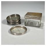 (7PC) SILVER & GLASS ITEMS | Including an 800 silver lidded crystal glass box and a set of six sterl