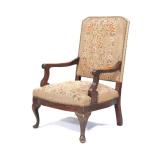 ANTIQUE NEEDLEPOINT FLOWER ARMCHAIR | Carved wood armchair with floral needlepoint upholstery with r