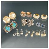(18PC) COSTUME JEWELRY EARRINGS | Including sterling 4 leaf clover, earrings, pho, turquoise, faux, 