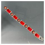 DAVID ANDERSON NORWAY ENAMEL STERLING BRACELET | Having alternating patterned and red guilloche enam