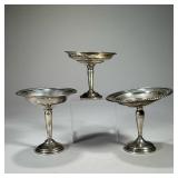 (3PC) STERLING COMPOTES | Three sterling silver compotes, each with a weighted base, all marked ster