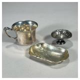 (3PC) STERLING SILVER ITEMS | Including a hammered child’s cup with makers mark, a small footed dish