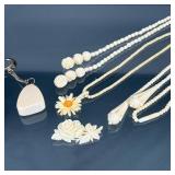 (5PC) CARVED BONE JEWELRY | Antique carved bone jewelry, including a carved floral pin (1-3/4 in.), 