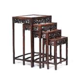 (4PC) CHINESE NESTING TABLES | Set of 4 bamboo-designed nesting tables. - l. 19.75 x w. 14 x h. 28 i