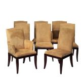 (8PC) CHELSEA MAHOGANY DINING CHAIRS | Including 2 mahogany armchairs and 6 dining chairs upholstere