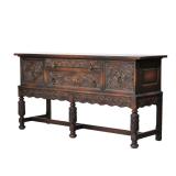 CEDAR RAPIDS "ENGLISH OAK" CARVED CONSOLE CABINET C. 1938 | Cedar Rapids Bookcase and Chair Company,