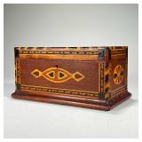 FOLK ART INLAID JEWELRY BOX, PROBABLY NEW ENGLAND | Of exceptional quality with folk art motifs inla