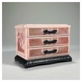 JAPANESE STYLE THREE DRAWER JEWELRY BOX | Molded pattern plastic. - l. 7.5 x w. 5 x h. 5.5 in