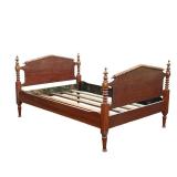 ANTIQUE CARVED WOODEN BED FRAME | Inside frame L=74 in W = 48-1/2 - l. 78 x w. 53-1/2 x h. 40-1/2 in