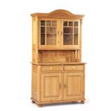 ANTIQUE GLAZED PINE HUTCH | 2 pieces, bottom piece: 2 split-width drawers over 2-door cabinet; fanta