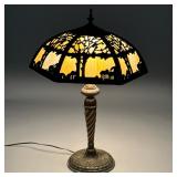 SLAG GLASS LAMP WITH CURVED GLASS SHADE |