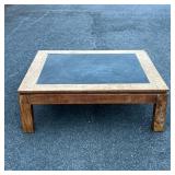SLATE STONE TOP COFFEE TABLE | l. 47-1/2 x w. 42 x h. 16 in