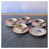 (9PC) HAND PAINTED JAPANESE DISC AND BOWLS | Hand painted disc and bowls 5 discs 4 bowls. - l. 6.7 x