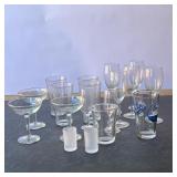 (18PC) MISC GLASS WARE | 4 wine glasses 4 glass cups 2 shot glasses 1 solo cup 3 Cham board cocktail