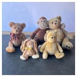 PLUSHY ANIMALS AND TEDDY BEARS | 3 teddy bears 1 bunny 1 Monkey. - h. 20 in