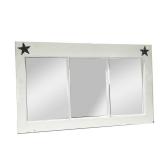 THREE-PANEL MIRROR | White frame with two mounted metal stars. - w. 35 x h. 21 in