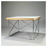 PERIOD EAMES WIRE BASE LOW TABLE | White laminate top, chromed wire frame base