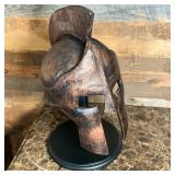 Spartan Gladiator Style Helmet | Gladiator Helmet on stand in a heavy composition with aged copper/b