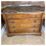 French Marble Top Chest | Unmarked PA House, Black marble top French style four drawer chest with ni
