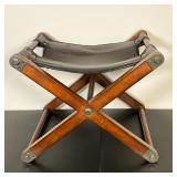 Ateliar Stool | Wood X frame stool with faux leather seat Has label “I Ateliar” on reverse. - l. 20”